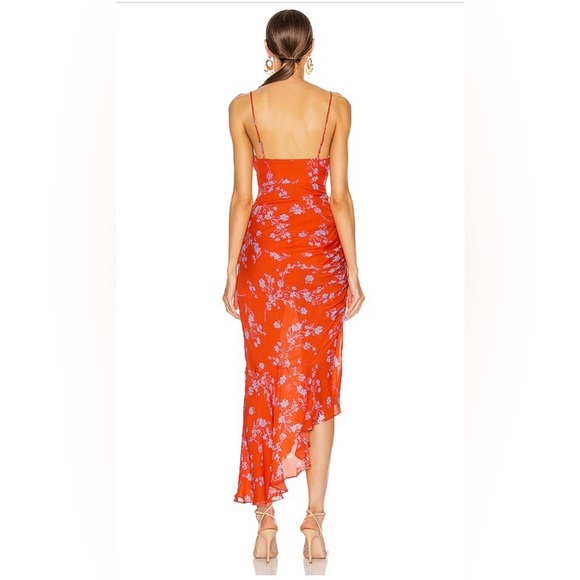 EUC Nicholas Fun and Flirty Asymmetrical Orange Silk Long Dress, Size 6 - Picture 4 of 6